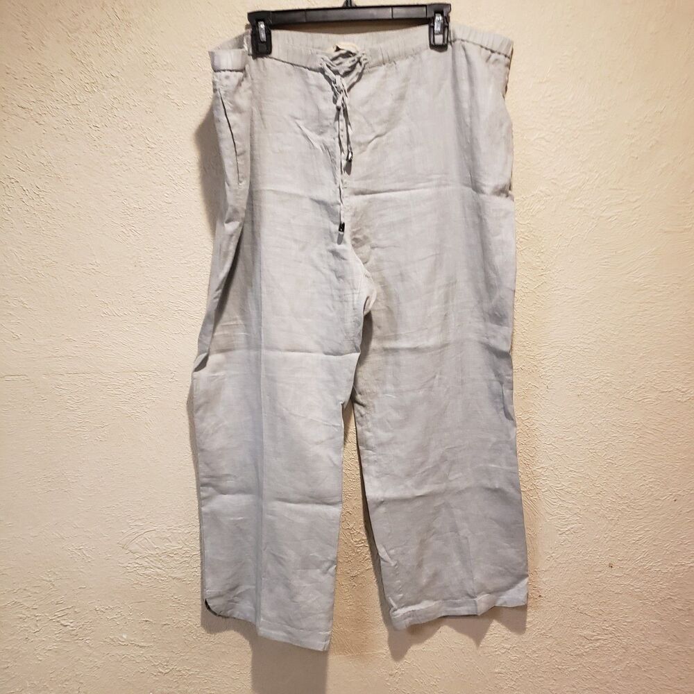 Soft Surroundings Womens Wide Leg Linen Pants PXL Grey Pull On Drawstring